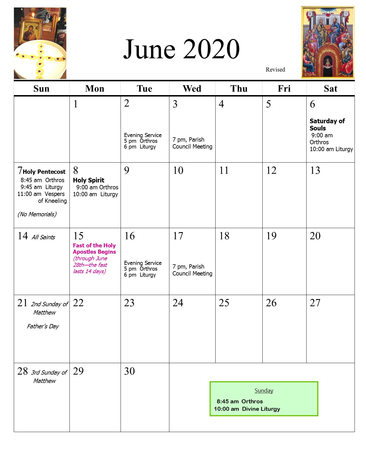 June 2020 Calendar rev