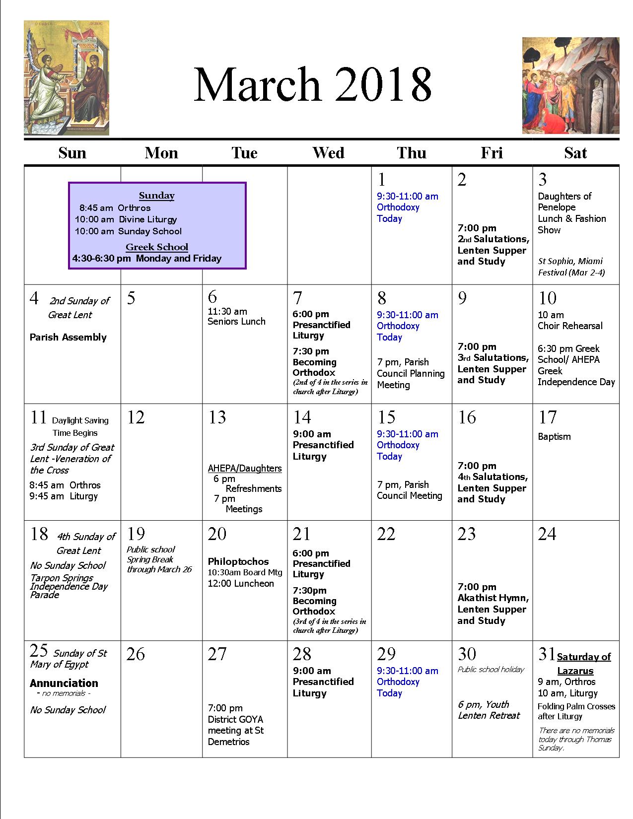 March 2018 Parish Calendar revised